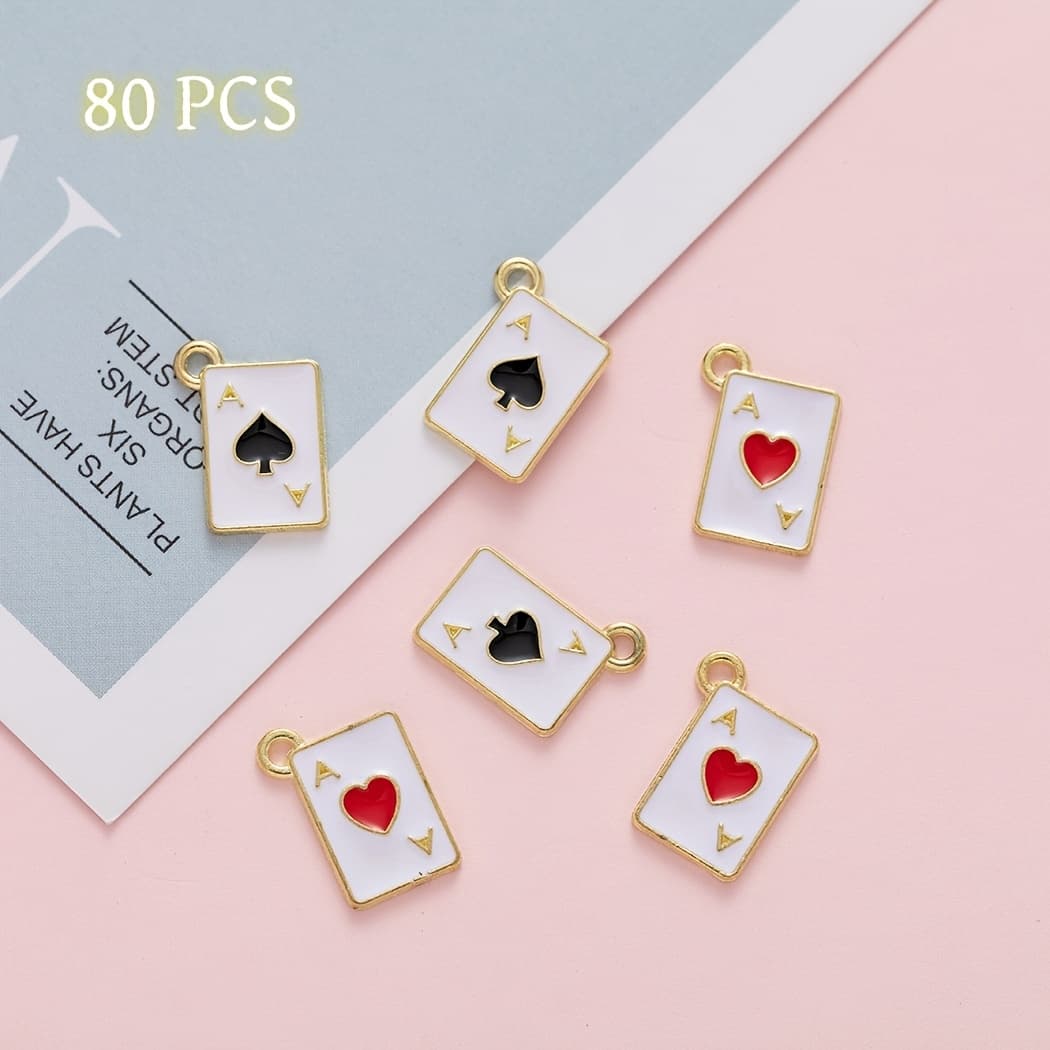 TEMU 80pcs Alloy Poker A Charms For Craft Making - Heart & Keychain, Necklace, Bracelet Pendants, Gifts For Lovers,