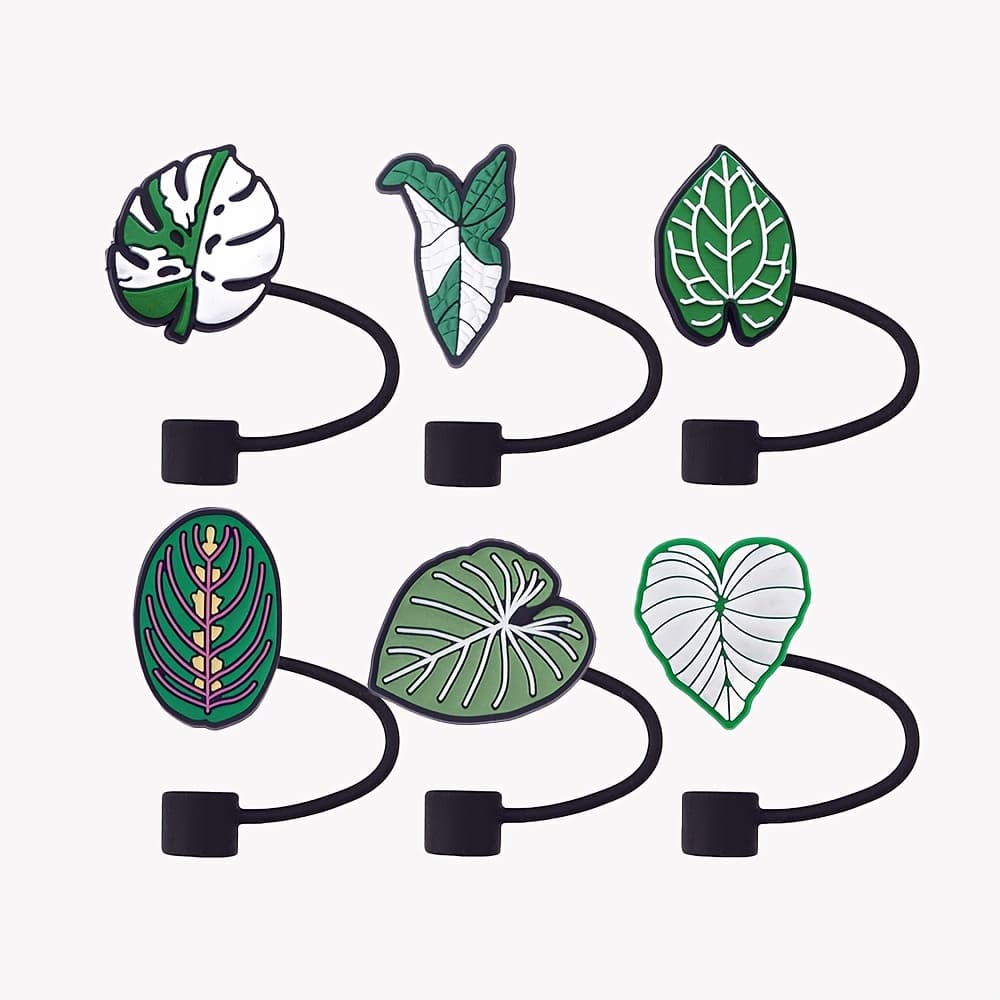 TEMU Of 6 Trendy Leaf Design Straw Caps And Toppers, Made From Materials, Perfect For Teens And Adults, Suitable For Outdoor And Indoor Activities