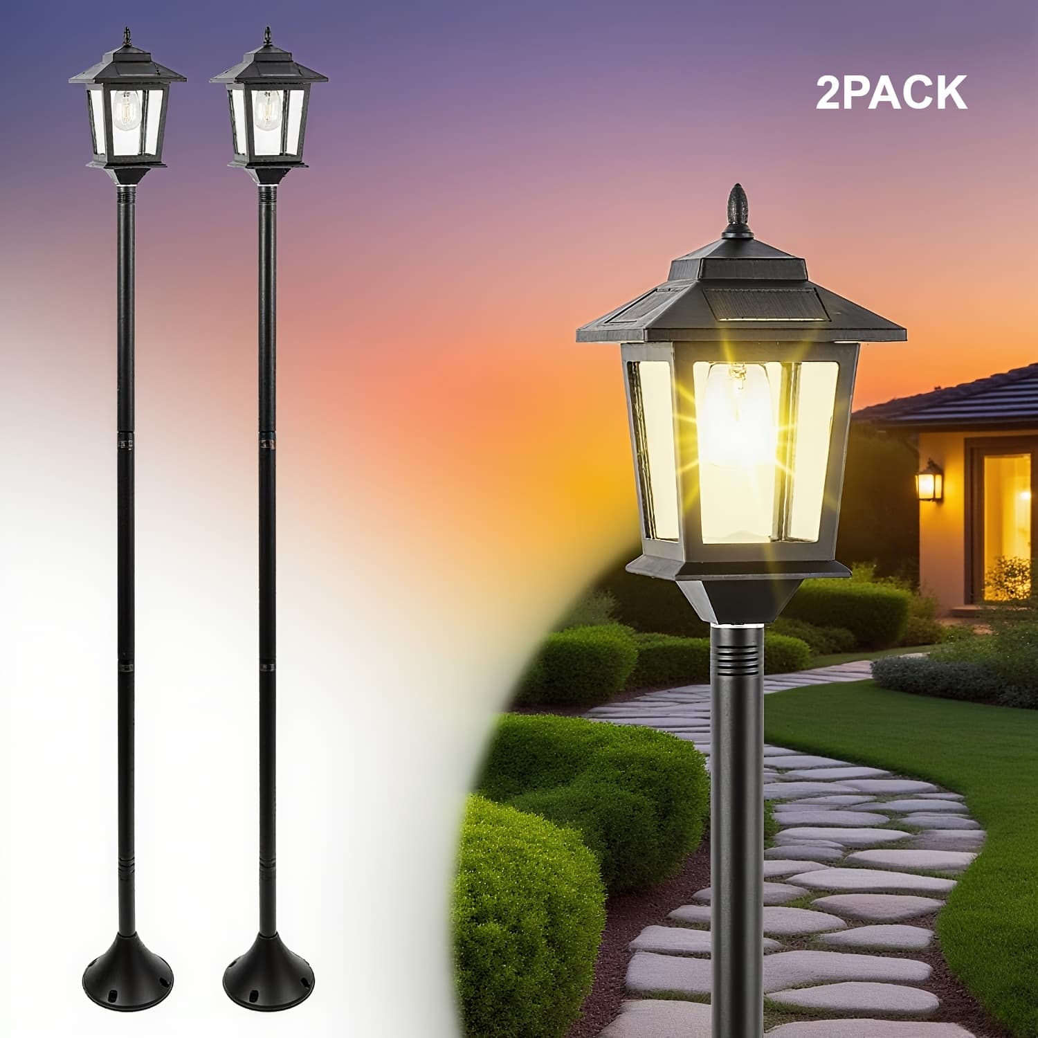 TEMU 2/ 4 Pack Solar Lamp Post, Outdoor Lights Waterproof, Pole Lights Outdoor, Floor Lamp For Patio, Warm White, Replaceable Bulb