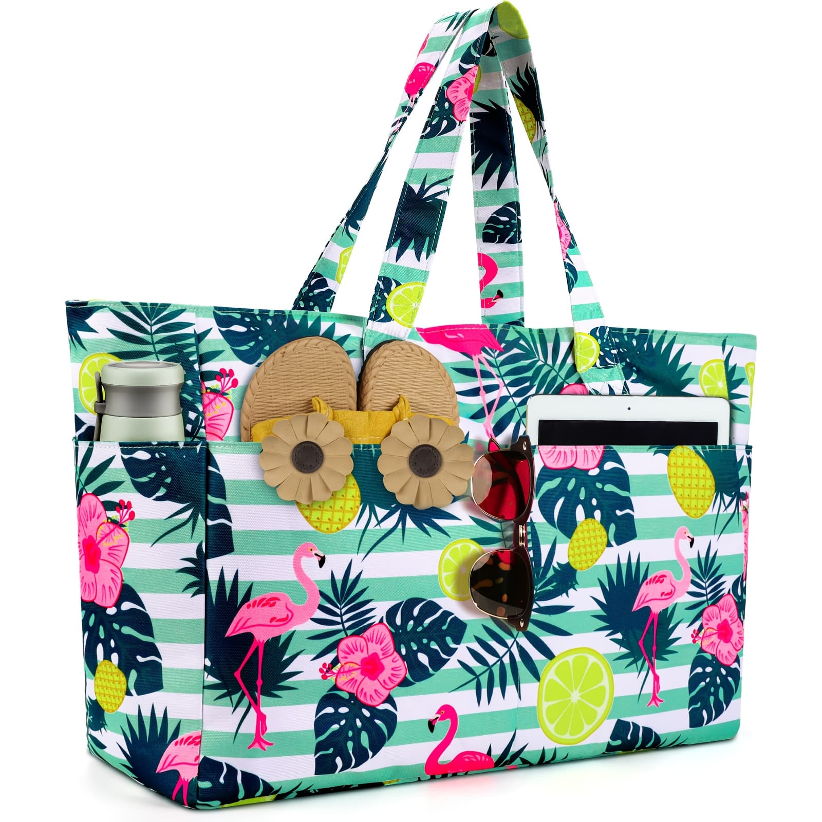 TEMU Babacom Oversized Beach Tote, Zippered Beach Bags, Beach Carryalls With Section, Lightweight Foldable Large Weekend Bags For Women, Ideal For Pool, Travel, Vacation, And Gym