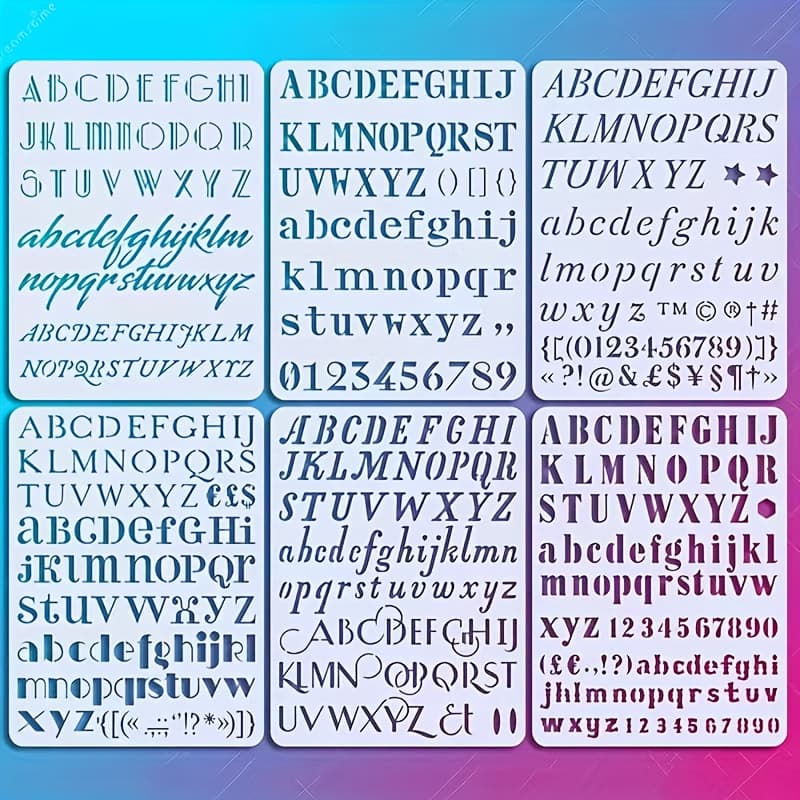 TEMU 6pcs Calligraphy Template Set 19.99 X 15.01 Cm, Including Numbers And Symbols, Suitable For Painting, Diaries, Schedules, Greeting Cards, Scrapbooks, Gift Cards, School Projects, Etc