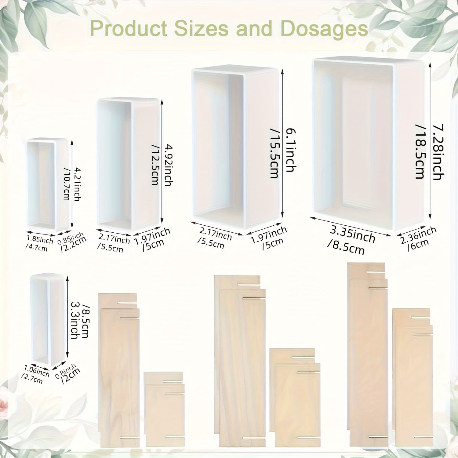 TEMU 5pcs Resin Molds With Wooden Stand, Large Resin Molds, Rectangle Silicone Molds For Epoxy Resin, Deep Casting Molds For Preserving Flowers, Specimens