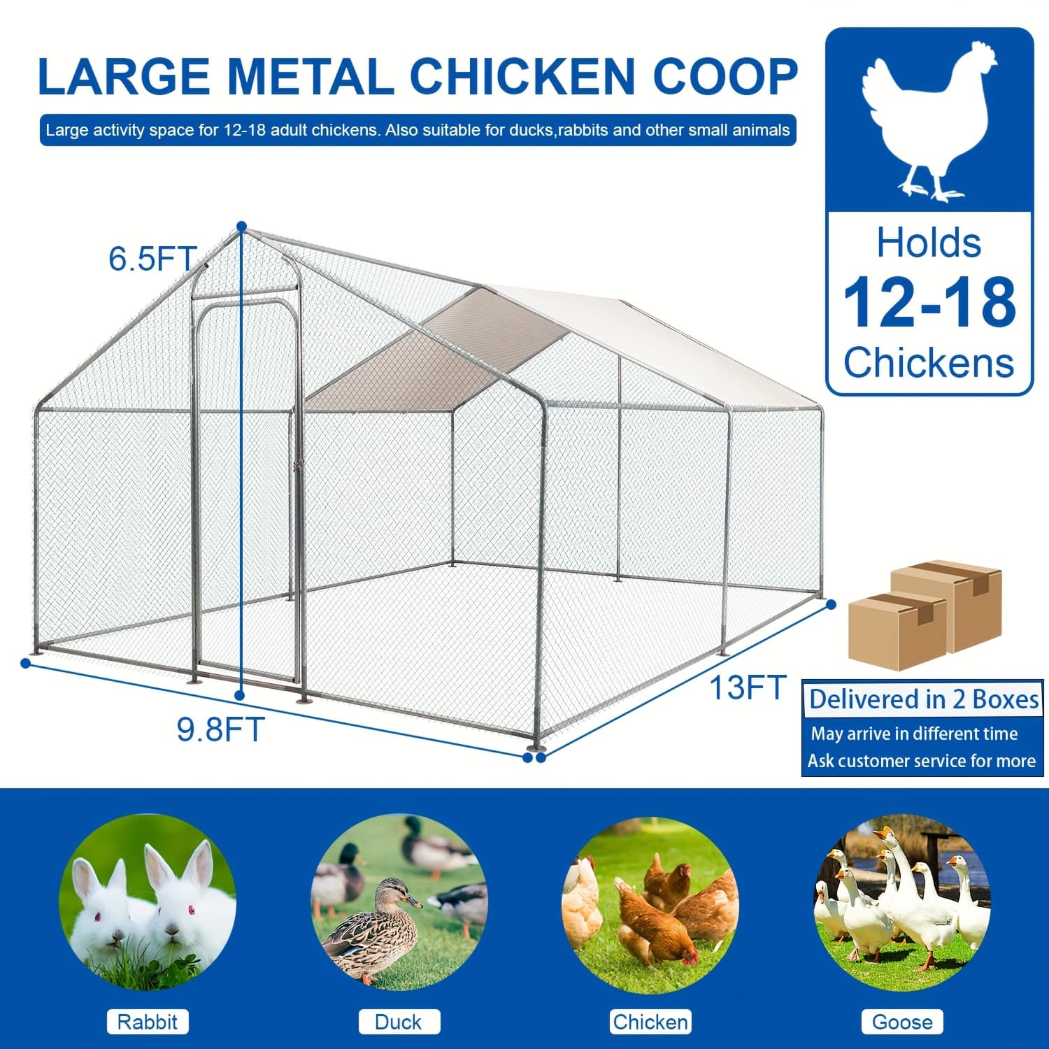 TEMU Walk-in Outdoor Chicken Runs For Yard For Chickens, Large Metal Chicken Coop With Run And Waterproof Cover, Wire Mesh Poultry Cage As , Duck Coop, Rabbit Hutch