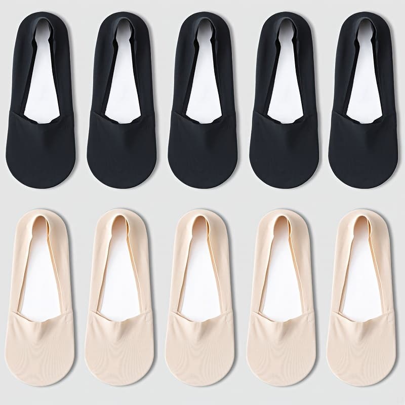 TEMU 5 Pairs/10 Pairs Of Women's Boat Socks For Spring And Summer, Thin Silicone Anti-slip, Non-slip Heel, Ice Bottom, Seamless, Trendy Low-cut Design