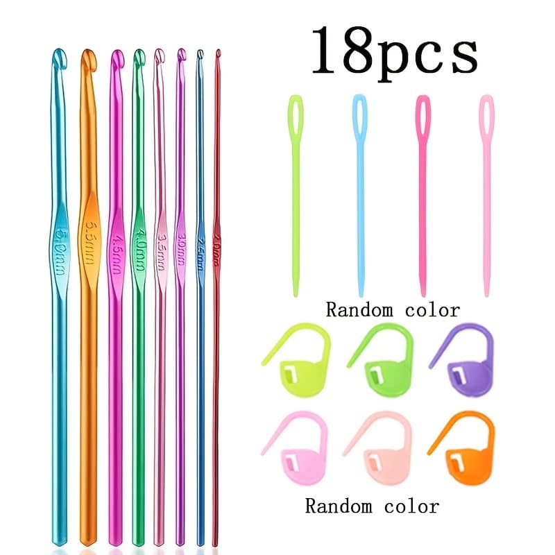 TEMU 18pcs Crochet Set, 8pcs Crochet Needles (2mm-5.5mm) Colored Single Head Knitting Crochet Needle Diy Knitting Tools Crochet Set Crochet Sweater Needles (random Colors) A Must-have For Beginners