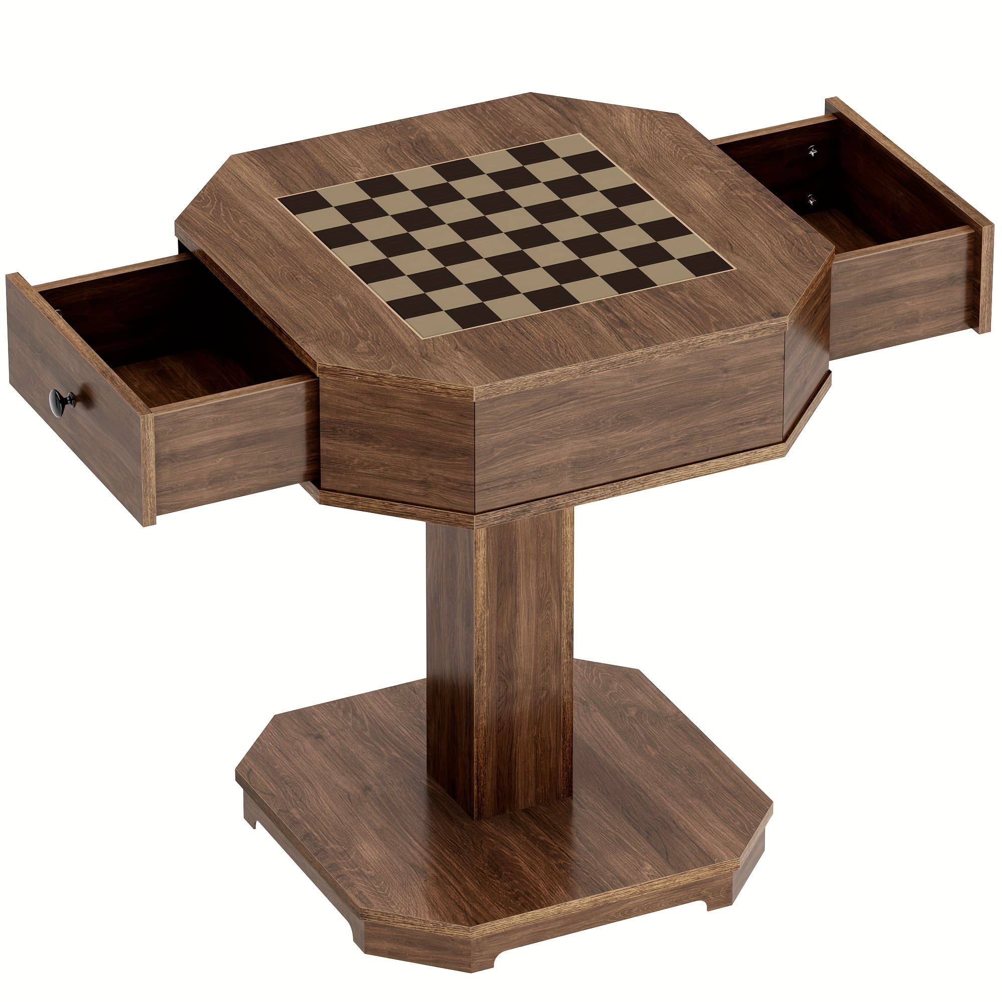 TEMU Soges 2-drawer Chess And Board Table, Combo Table For Chess And Checkers, Family Board Game Chess Table, Walnut Color
