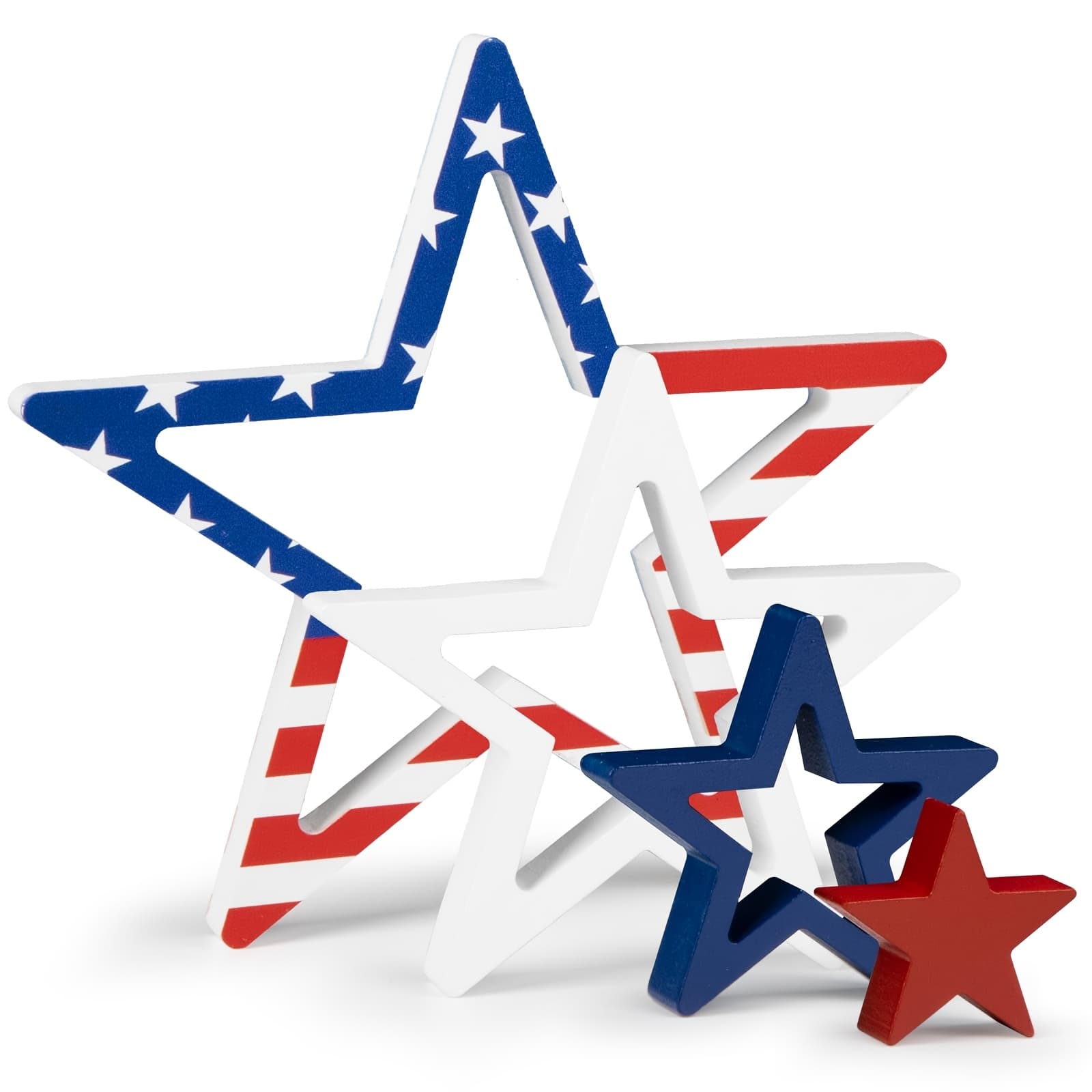 TEMU Star Decor Set - Stackable Layered Tray Ornaments With Artificial Wood Stars Suitable For Mantel, Shelf, Tabletop Decoration - Patriotic For, Office For Day, Memorial Day Gift, Display
