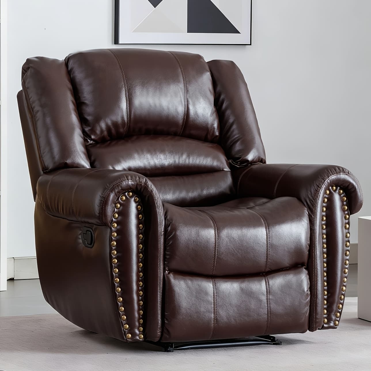 TEMU Faux Leather Recliner Chair, Classic And Traditional Manual Recliner Chair With Comfortable And Back Single Sofa For Living Room