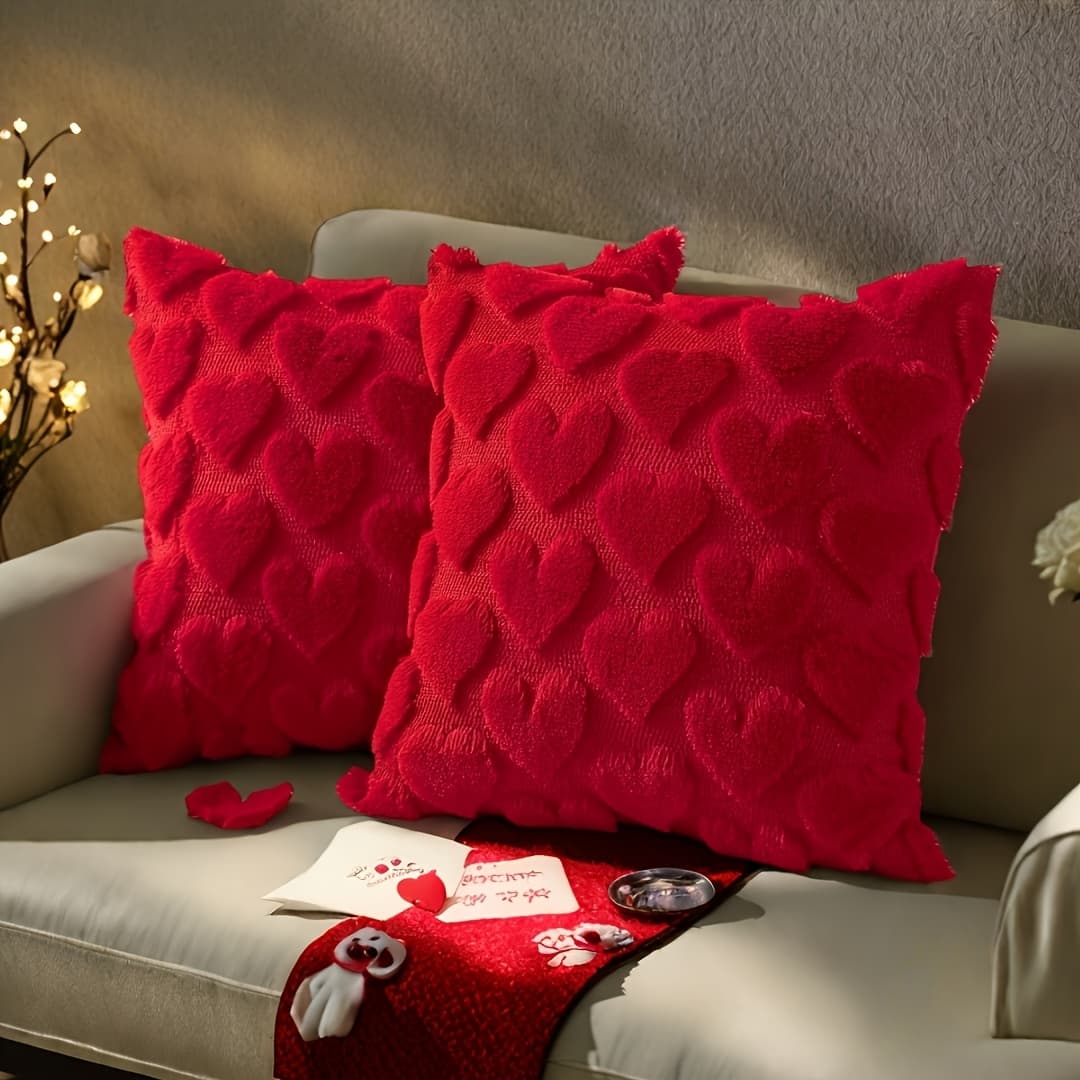 TEMU Valentine's Pillow Covers 18x18 Inch Set Of 2 Valentine's Day Decoration Plush Jacquard Throw Pillows For Bedroom Sofa Holiday Festivals Home Decor