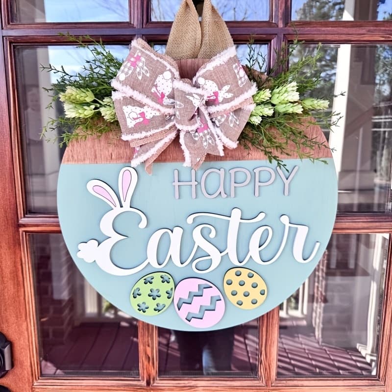 TEMU Easter Door Decor With 3d Bunny And Egg, Front Door Wreath, Spring Hanging Decoration, Farmhouse Style Home Accent, Easter Sign, Festive Ornaments