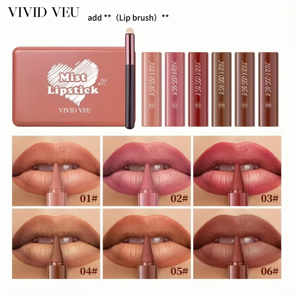 TEMU 6pcs Lip Liner And Lipstick Combo Set, Long-lasting Matte End Twist-up Lip Pencil With Natural Waterproof Formula, Suitable For Beginners