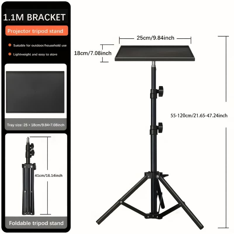 TEMU Height Adjustable Projector Tripod Stand For 21.65" To 47.24", Foldable Laptop Tripod Stand, Portable Outdoor Projector Stand For Laptop, Projector, Dj, Or Sheet Music