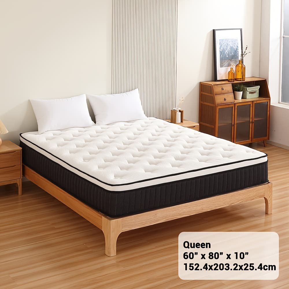 TEMU 10" Queen Size Hybrid Mattress In Box For , Pressure Relief, No Sagging, 7-zone Support And Spinal Alignment,