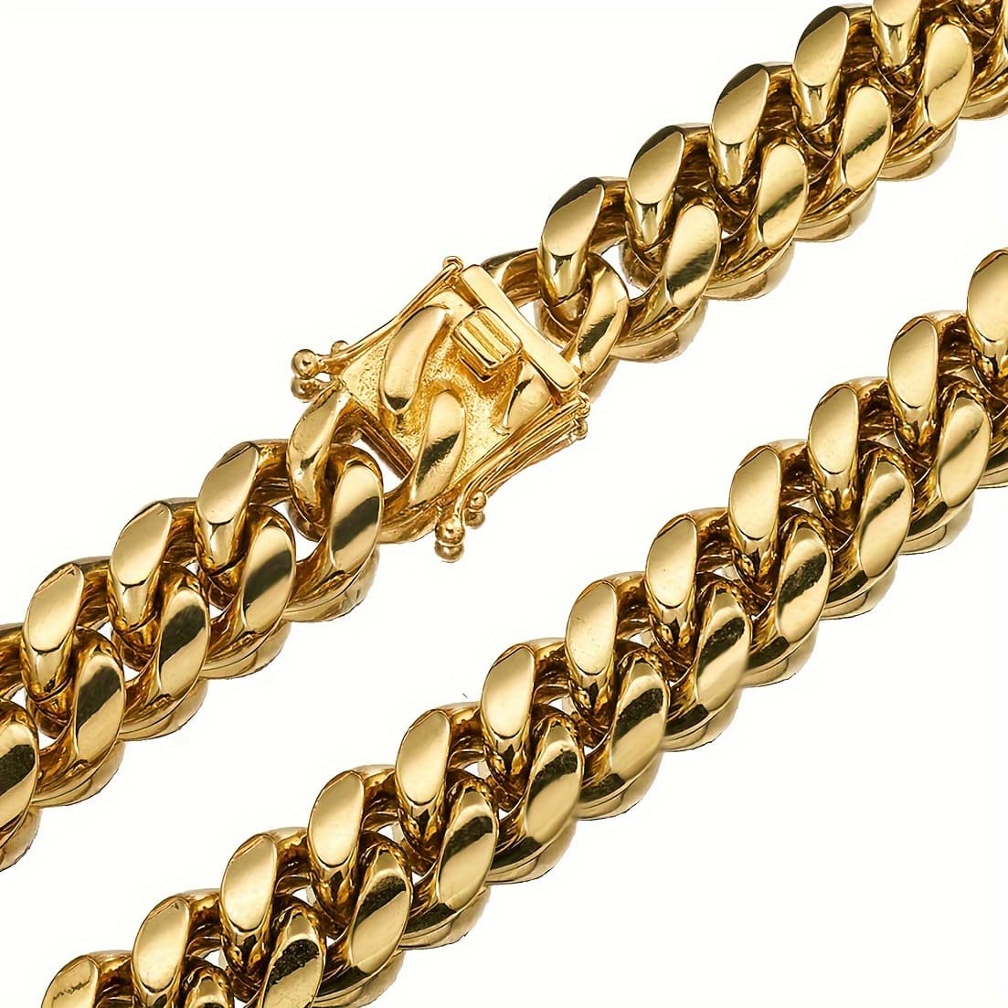 TEMU Mens Stainless Steel Cuban Chain Fashion Golden Necklace