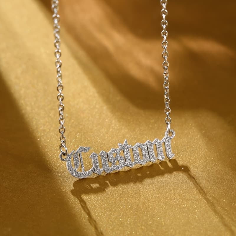 TEMU Custom Stainless Steel Frosted Name Necklace Old English Personalized Letter Necklace Pendant Nameplate