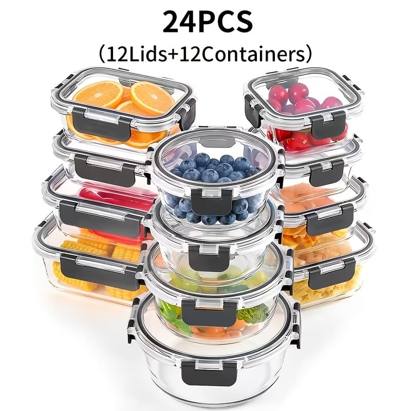 TEMU 12 Glass Food Containers Set Glass Food Meal Prep Containers With Leakproof Airtight Lids Perfect For Lunch On The Go Bpa Free Glass Bento Boxes
