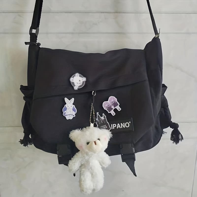TEMU Ins Viral Harajuku-style Fashion Crossbody Bag: Unisex And Versatile, Ideal For Teen Students, Comes With Badge Charms - Perfect As A Holiday Gift
