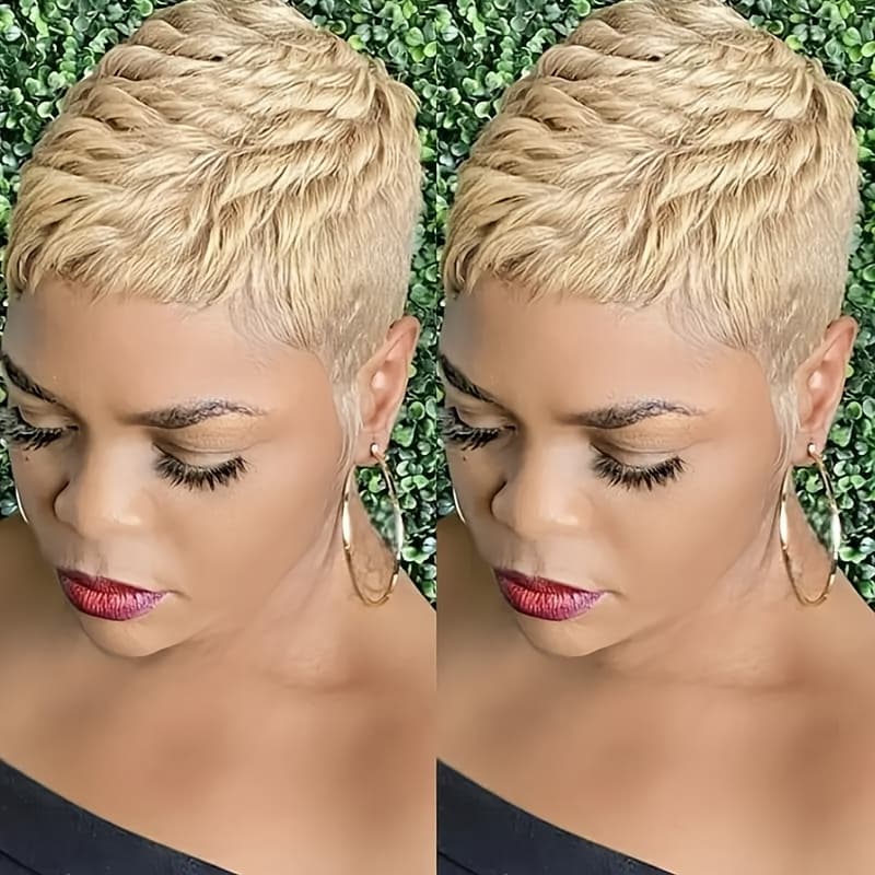 TEMU Women's Cut Wig - Natural Hair, 180% Density, No Lace Front Needed, For & Volume - Formal Events, Parties, Everyday - Blonde Hairstyle For Women, Short Hair Wigs, Party Hairpiece, Sleek Hairstyle