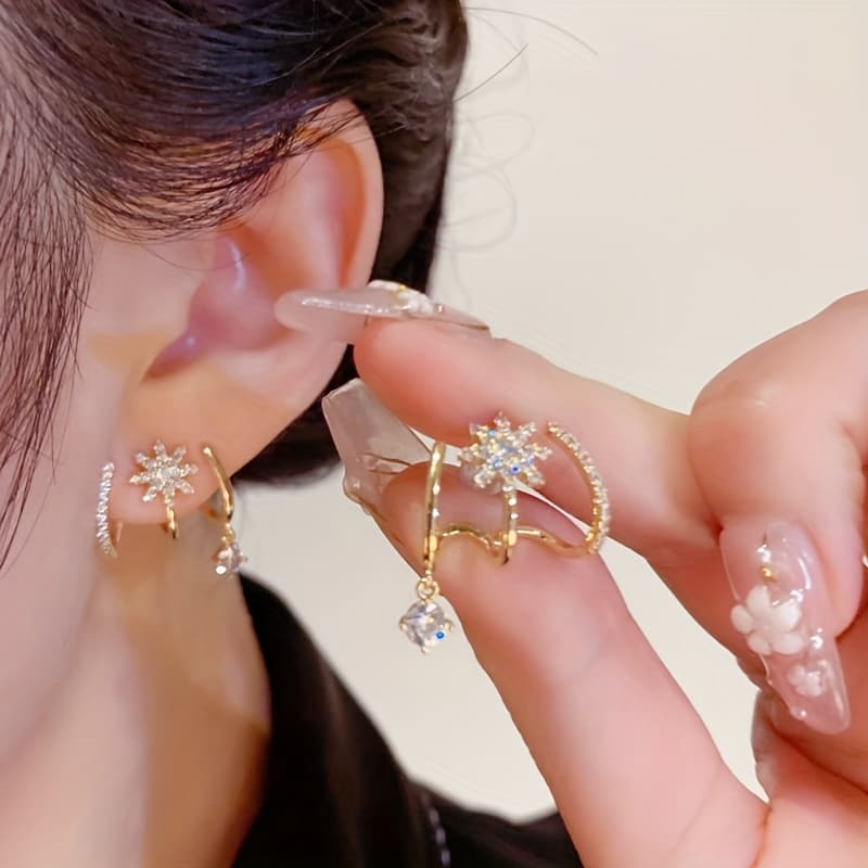 TEMU Inlaid Shiny Stud Earrings Elegant Ear Piercing Jewelry Decoration