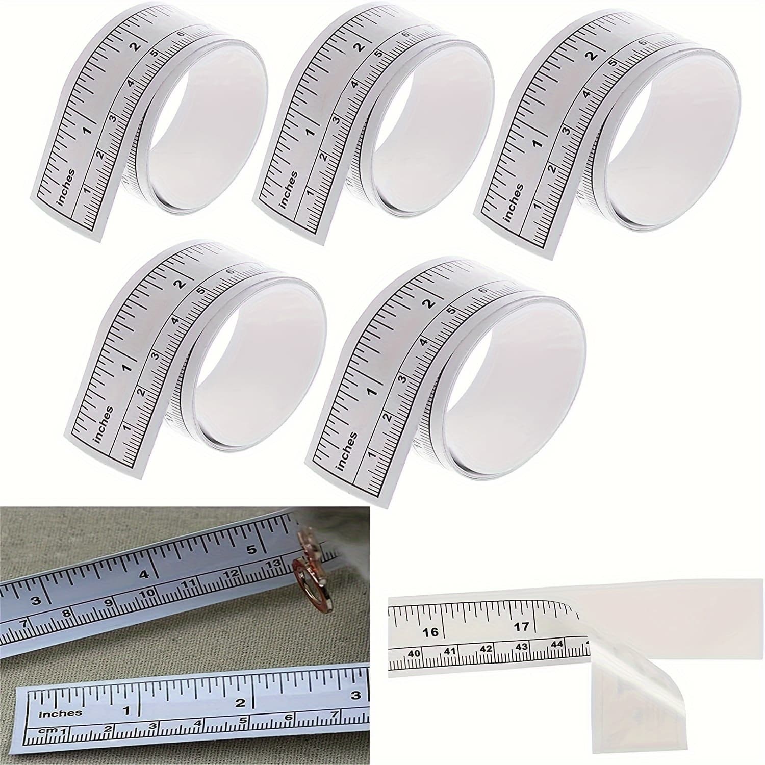 TEMU Set Of 5 Self-adhesive Measuring Tapes In Silver Vinyl, Metric Rulers, Adhesive Sewing Tape, Self-adhesive Ruler Stickers For Sewing Machines, And Desktop Ruler Stickers, Measuring
