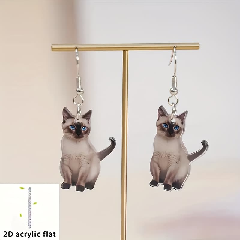 TEMU 2d Flat Retro Cute Siamese Cat Acrylic Earrings - Suitable For Daily Wear And Gifting, Valentine's Day, Christmas Or Thanksgiving Gift Accessories.