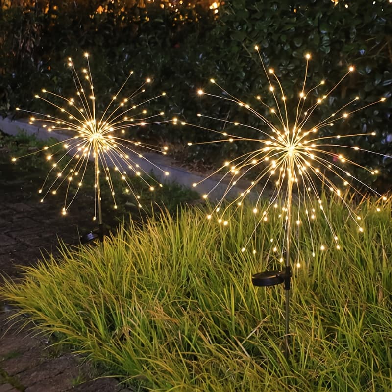 TEMU Outdoor Solar Garden Light, 2pcs Of 120 Led Copper Wire Garden Smoke Lamp 2 Decorative Spark Pile Landscape Light, Used For Path Lawn Decoration Ip 44