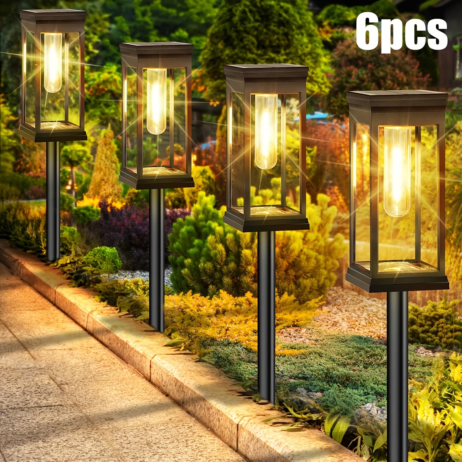 TEMU Outdoor Solar Street Lamps, 6/4pcs Outdoor Bright Solar Lamps, Ip44 Solar Garden Lamps, Solar Landscape Lighting For Courtyard , Walkways, Driveways And (warm White)