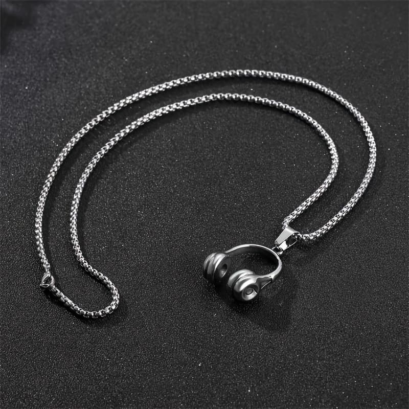 TEMU Fashionable Minimalist Music Headphone Pendant Men's Headset Titanium Steel Necklace - A Stylish Headphone Pendant Necklace, Collarbone Chain. A Great Holiday Gift For