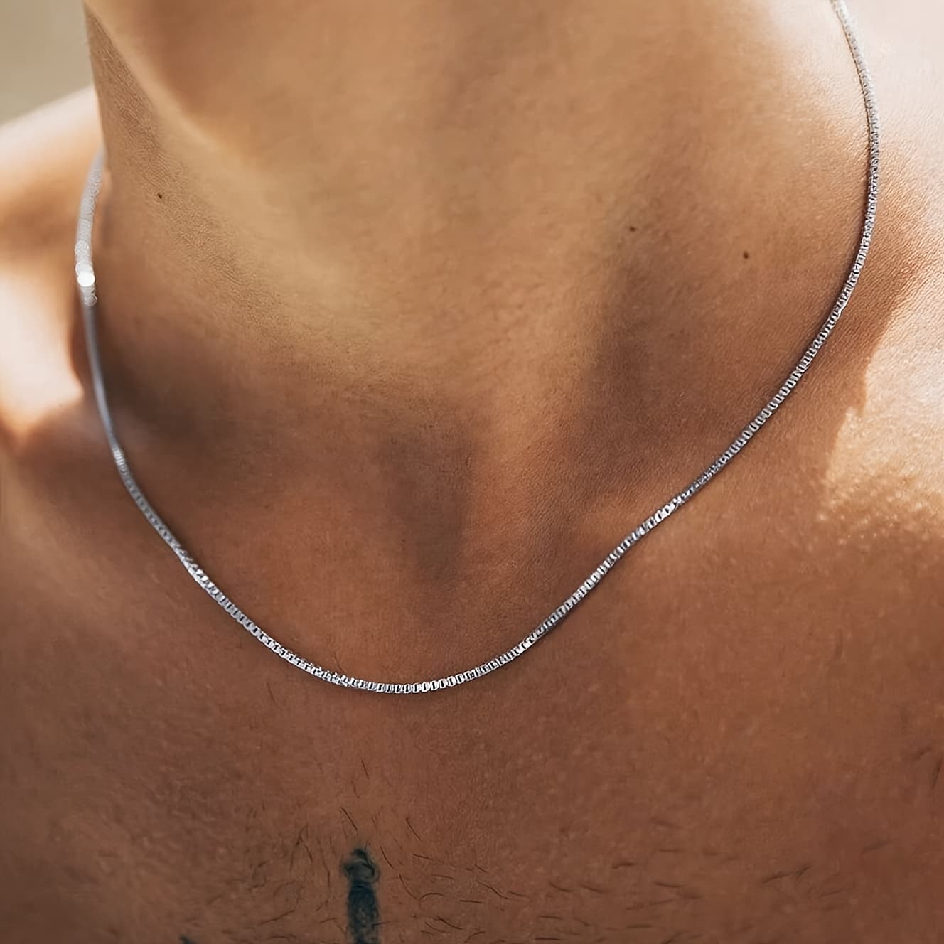 TEMU 1pc Silvery 316l Stainless Minimalist Chain Men's Necklace, Suitable For Daily Wear, Can For A Boyfriend, Father, Husband, Or