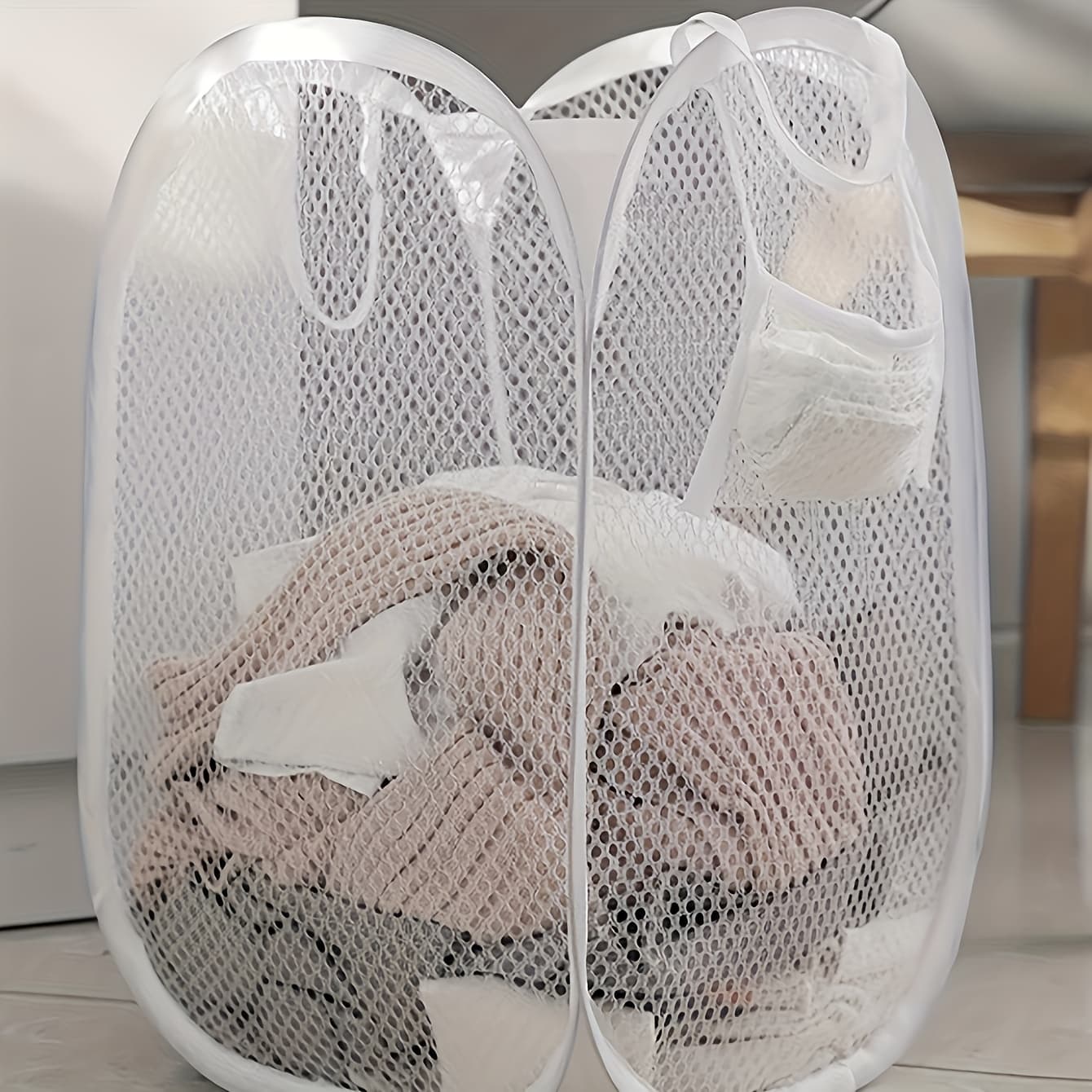 TEMU Large Capacity Pop-up Laundry Basket With Handle, Foldable Mesh Laundry Basket For Dirty Laundry Storage, Convenient Home Solution, Easter Gifts, Halloween, Christmas Gifts, Laundry Baskets