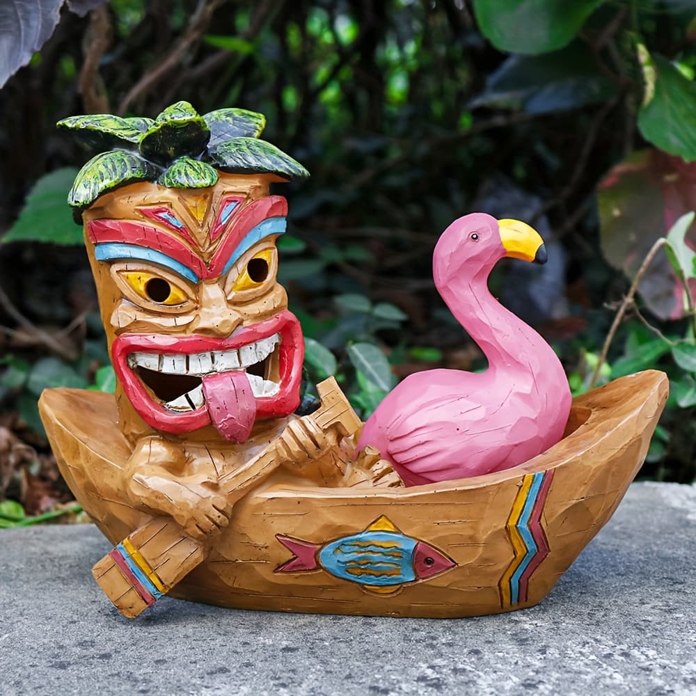 TEMU With Flamingo & Wooden Figure - Garden Decor For Outside & Bar Decor Resin Craft Ornament