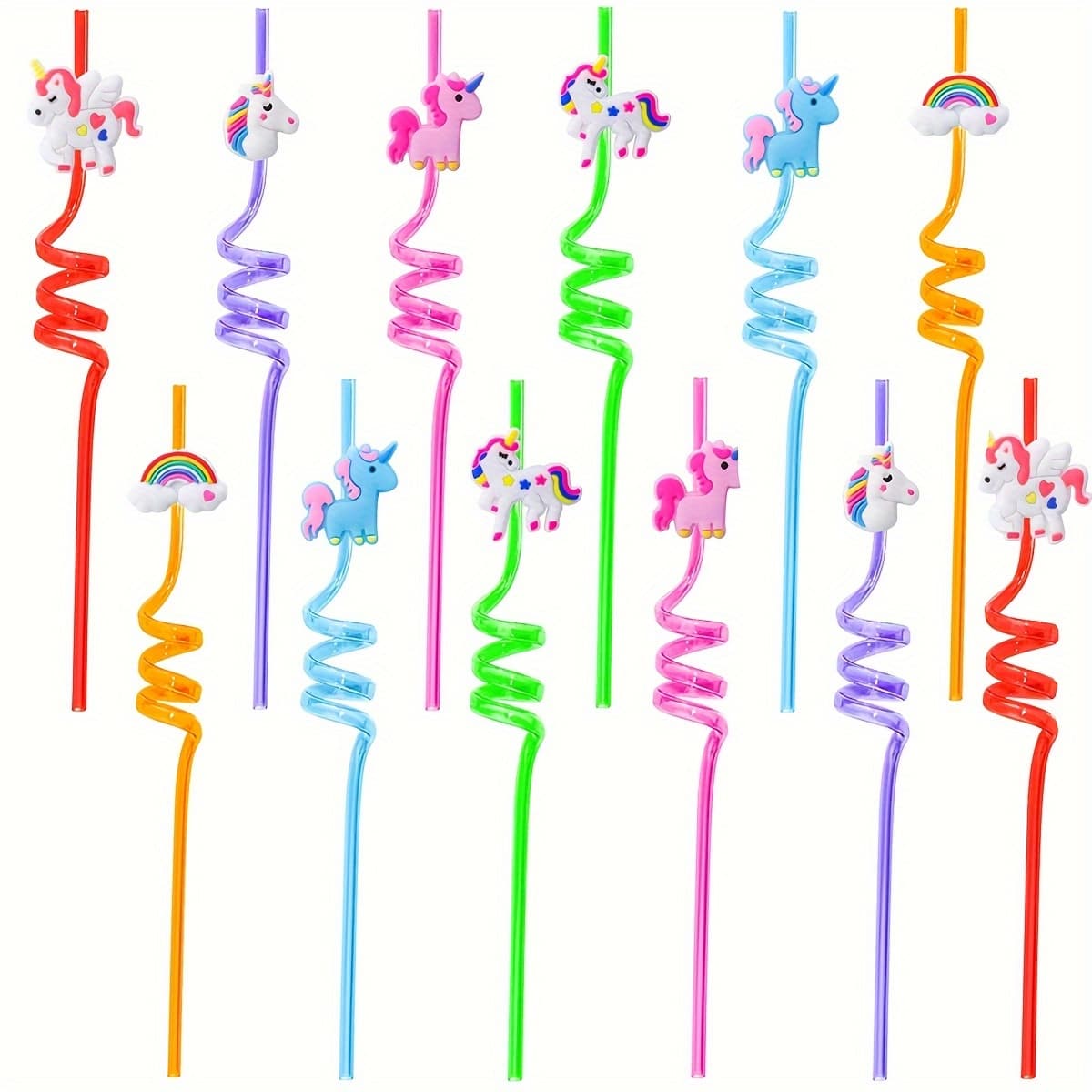 TEMU Gift For Her/him 12 Reusable Unicorn Plastic Straws, Themed Party Decorations, Colorful Creative Straws, Party Favors In Random Colors