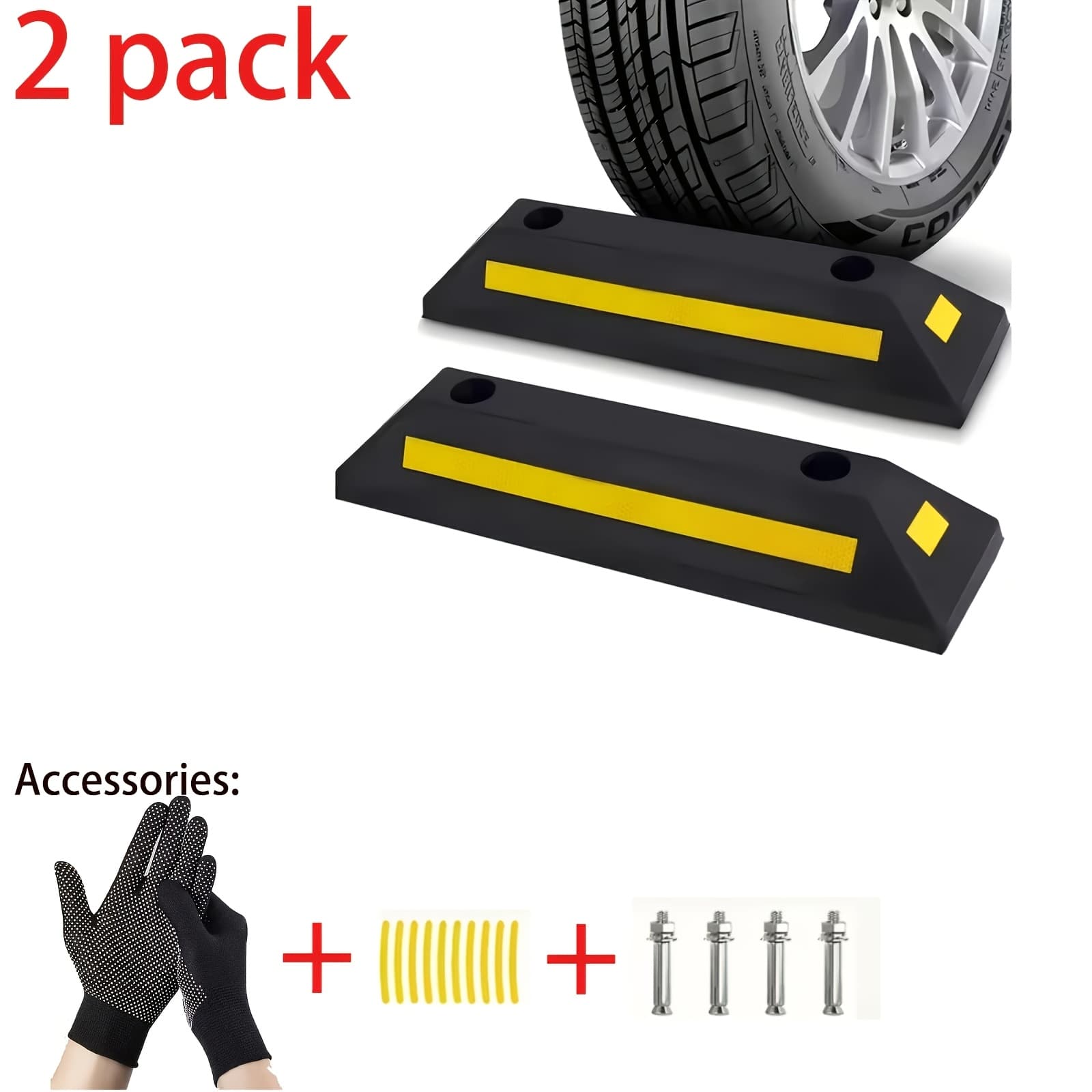 TEMU Heavy Duty Rubber Parking Guide - Durable Car Garage Wheel Stopper Park With Reflective Yellow Tape Curb