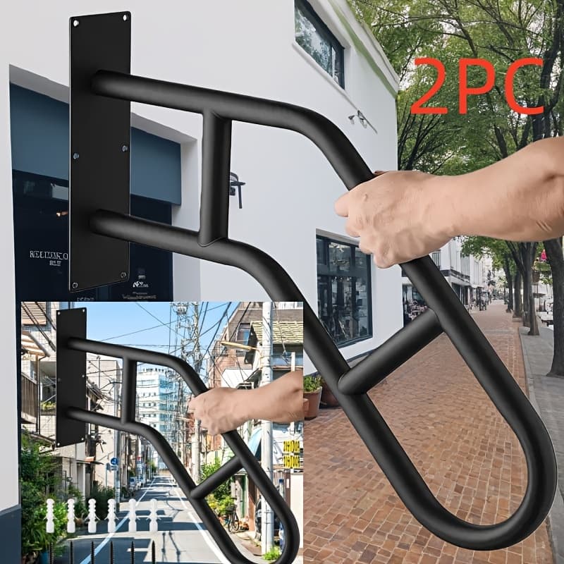 TEMU 1pc/2pcs Upgraded Stair Handrail For 1-3 Steps, Wall Mounted Safety Handrail With , Handrail With 2 Non-slip Cross Bars For Elderly, Adult