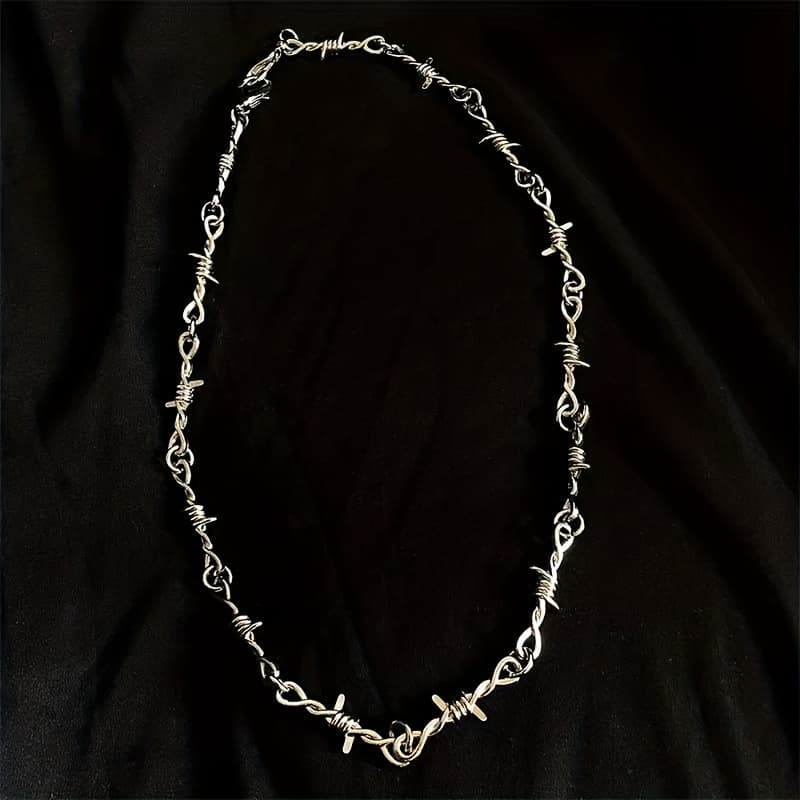 TEMU 1pc Punk Twist Spiked Thorns Barbed Wire Chain Necklace For Men Women Fashion Jewelry