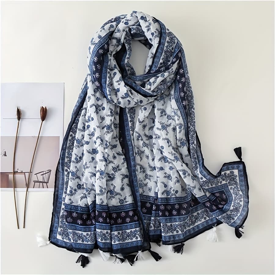TEMU Spring Summer New Women's Floral Pattern Soft Tassel Scarf Casual Scarf Headscarf Shawl Travel Beach Towel thumbnail 2