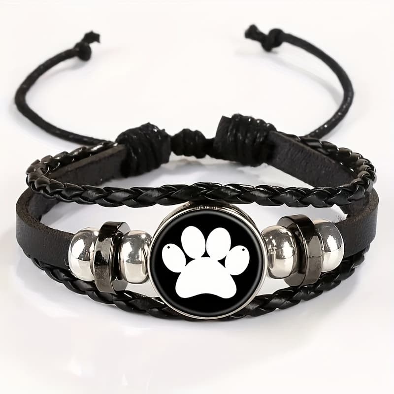 TEMU A Retro-style Bracelet That Adjusted, Featuring A Charm Pendant Of A Black And White Print - A Chic Black Faux Leather Wristband Perfect For Daily Use Or As A Gift., For Teenager, For Teenager