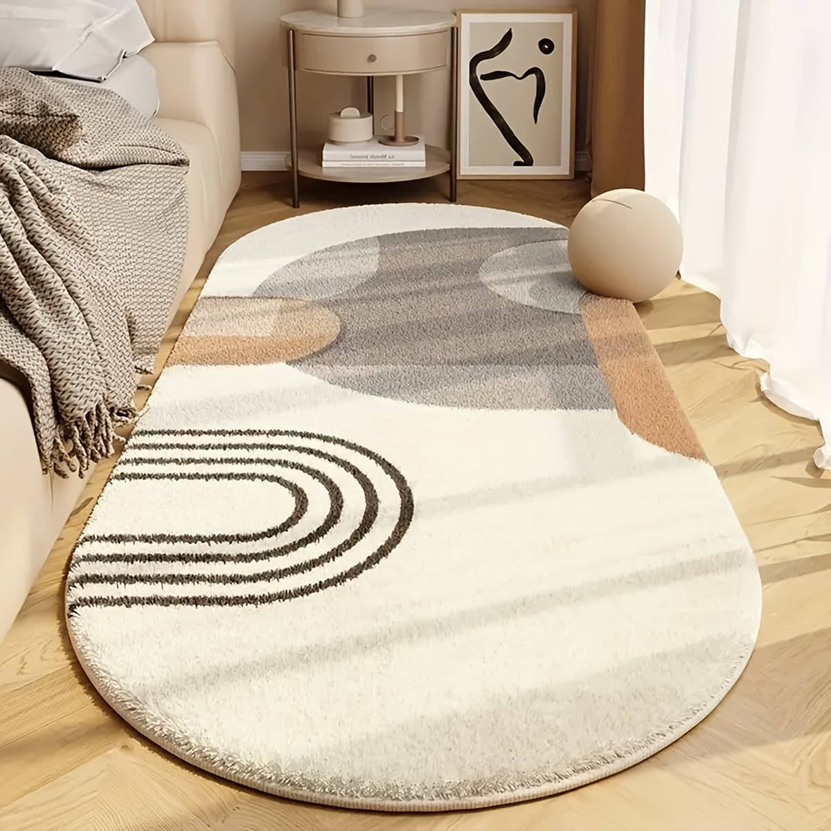 TEMU 2025 New 1pc Oval Simple Imitation Cashmere Anti-slip Mat Washable For Home For Living Room, Bedroom, Dining Room, Home Office, Basement, Area Rugs Home Decoration
