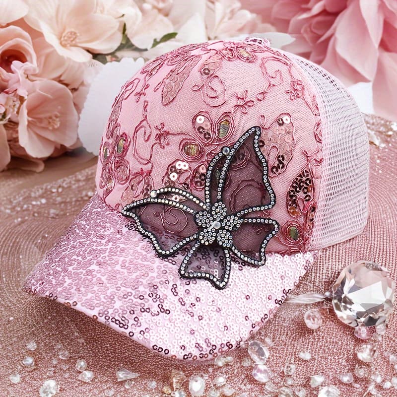 TEMU Women's Baseball Hat Mesh With Air Permeable Shade Hat, Embroidery Sequin Trend Hat, Women's Dot Diamond , Street Casual Fashion Hat
