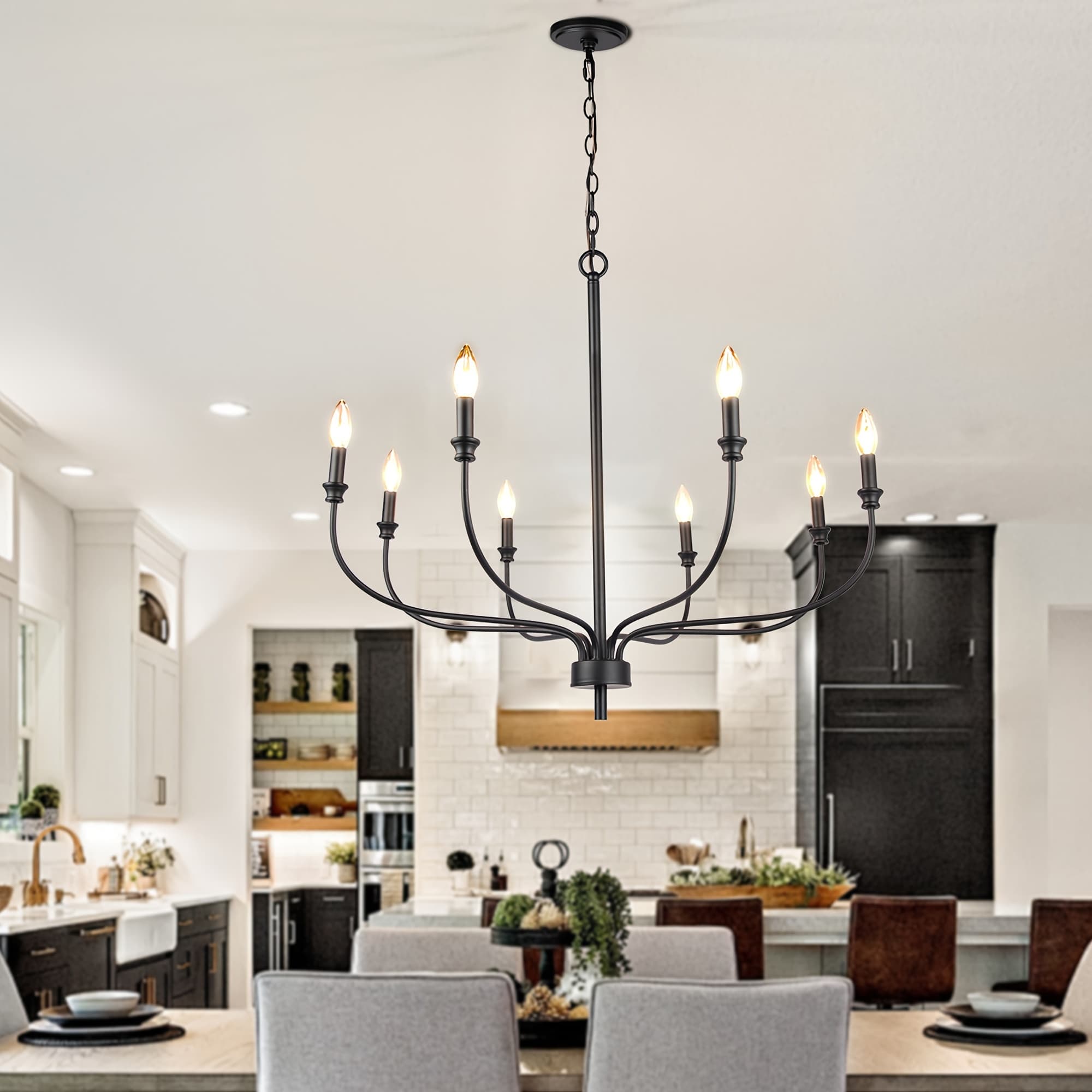TEMU Modern , 8-light Farmhouse Chandelier For Dining Room Light Fixtures, Industrial Metal Candle Chandelier For Kitchen Island Bedroom
