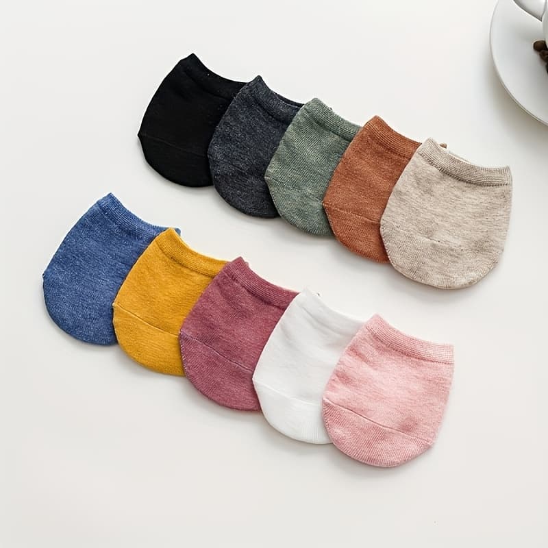 TEMU 5 Pairs/10 Pairs Women's Candy Color Half Socks Plain Invisible Half Palm Socks Versatile Fashion Simple Front Palm Socks Season Thin Style Sweat Absorbing Boat Socks Suitable For Daily Use