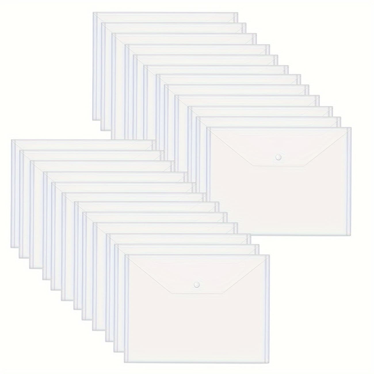 TEMU 50pcs Clear Folder Plastic Envelope File Envelope Pocket And Button Suitable For Home Work Office Organization Letter Size A4 Size White, Back To School.