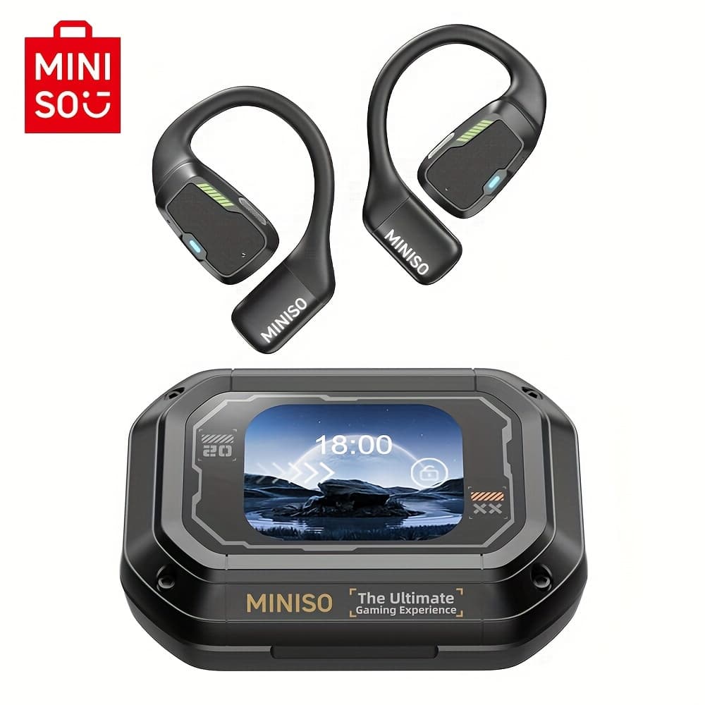 TEMU Miniso M98 Open-ear True Earbuds, Lcd Multifunctional Screen, Directional Technology, Hifi Music Wireless Earbuds Gaming With Low Latency Wireless Headphones, Compatible With Phone Computer
