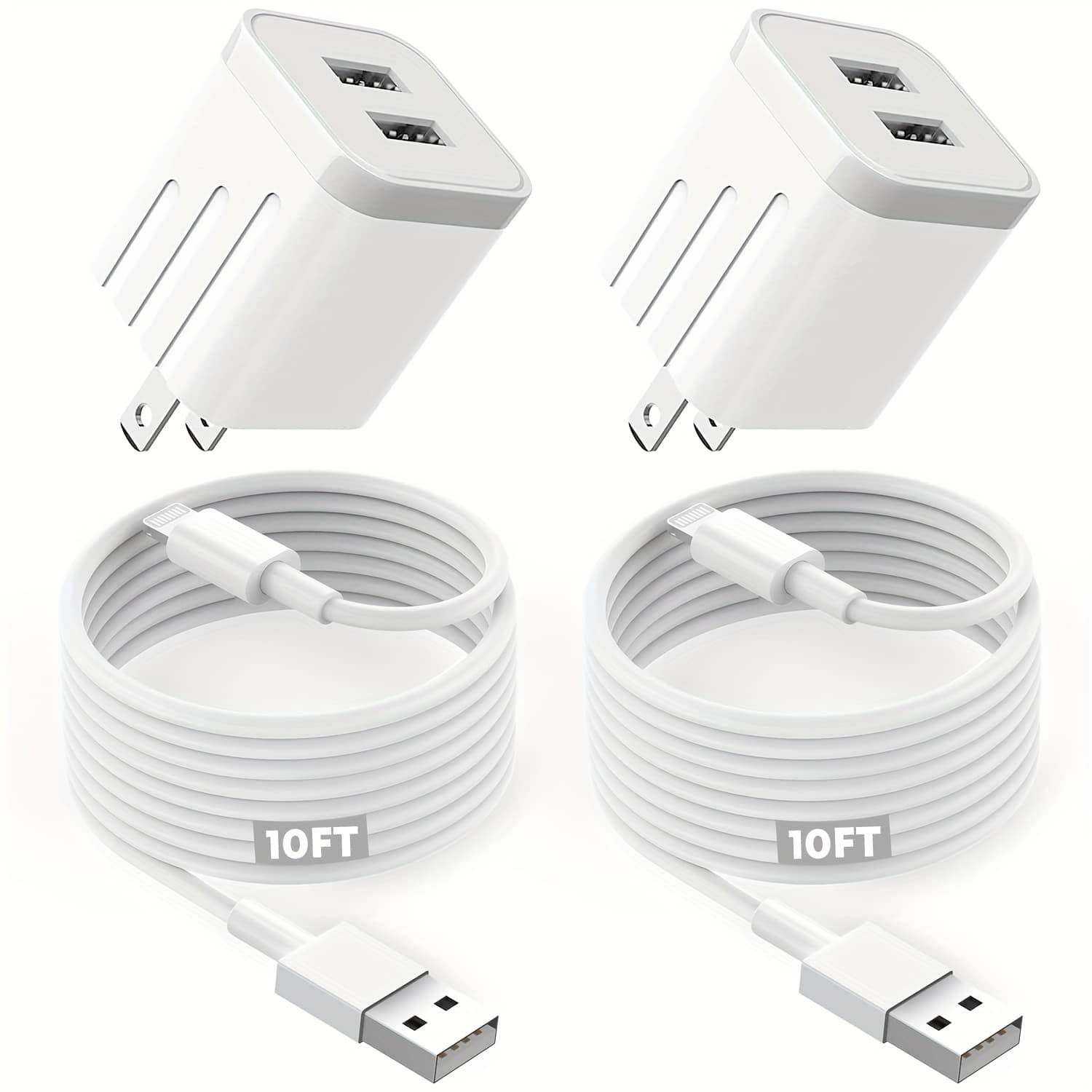TEMU For Iphone Fast Charger, 2pack Dual Port Usb Wall Charger Fast Charging 10ft Long Lightning Cable Cord Double Adapter Plug Block For Iphone 14/13/12/11 Pro Max Xs Xr X 8 7 6 Ipad