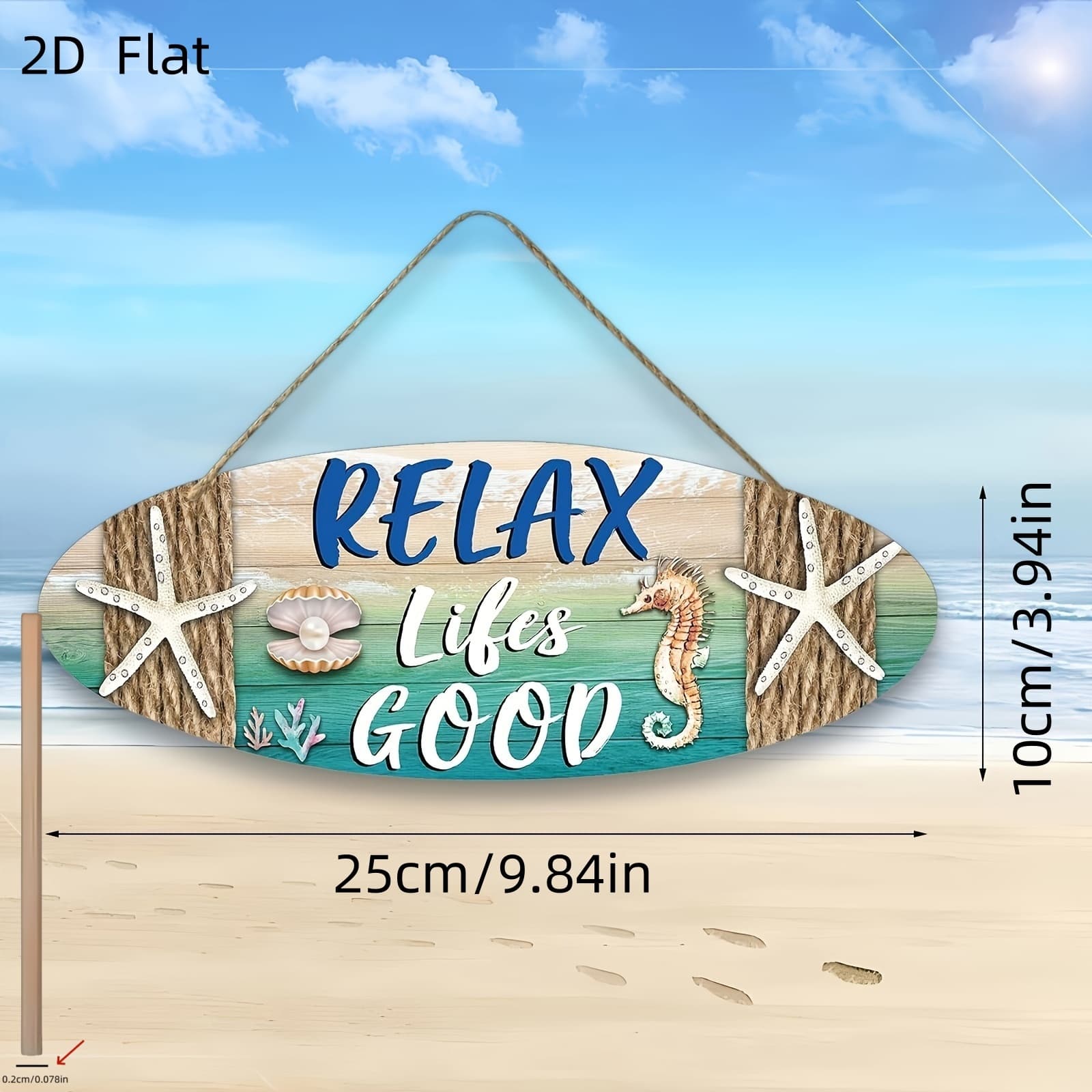 TEMU 2d Flat 1pc, Hanging Beach Sign Wooden Decoration, Starfish Wall Decoration, Summer Beach Plaque Seahorse And Scallop, Suitable For Gym/swimming Pool/bar/bathroom/patio/