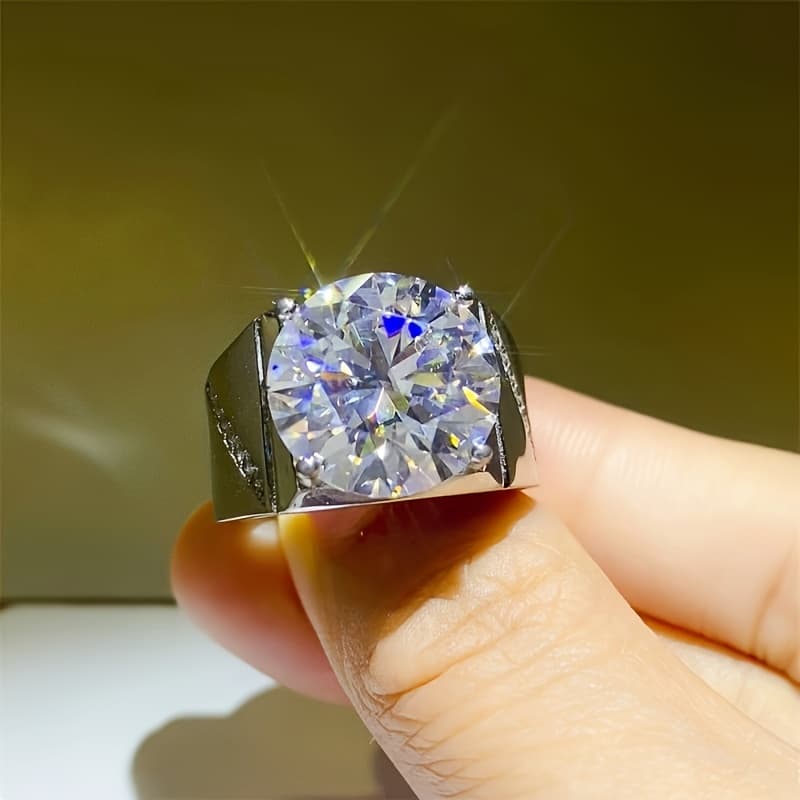 TEMU 1pc 10 Carat Moissanite Beads Decorated With Fashionable And Elegant Classic Wide Ring, Suitable For Daily Parties And Other Daily Wear, Anniversary Gift