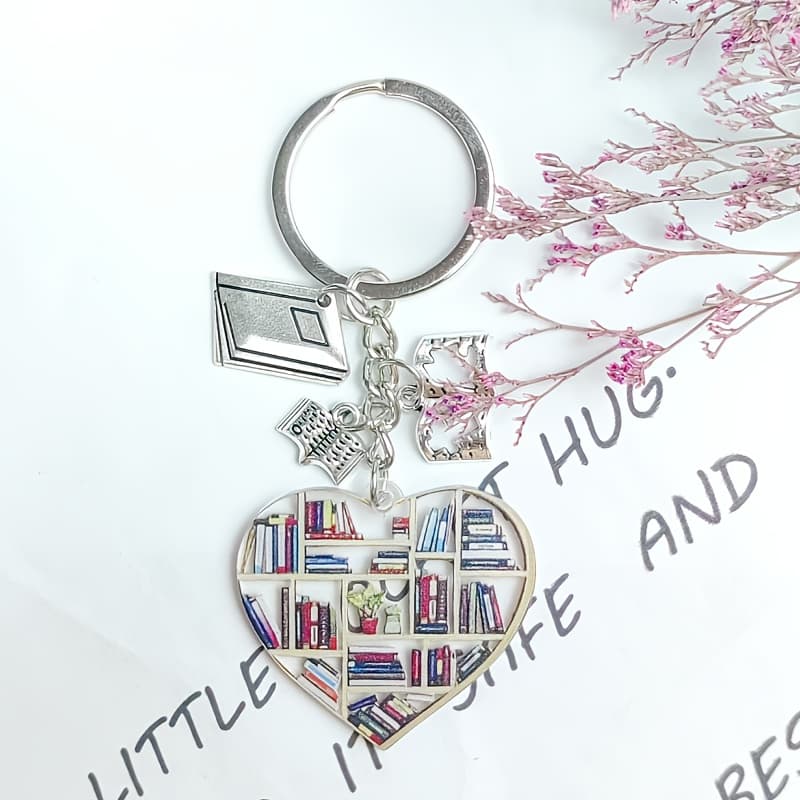 TEMU A Keychain Themed With A Heart And Books, Perfect For Use As A Keyring, Backpack Clip, Car Keychain Accessory, Bag Charm, Or Decoration, Making It An Ideal Gift For Book Lovers