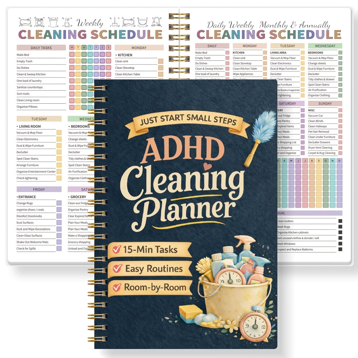 TEMU Cleaning Planner (spiral Bound) - A Color-coded Cleaning Schedule, Daily/weekly/monthly/yearly Planner, Chore List, Suitable For Productivity Planning And Cleaning Records For Families,