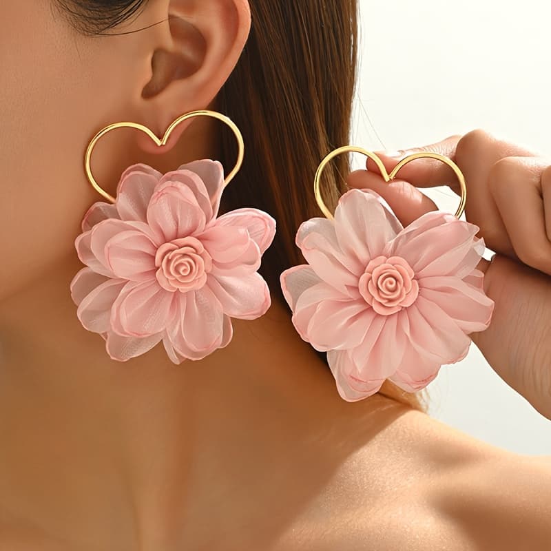 TEMU Geometric Heart And Flower Earrings For Women