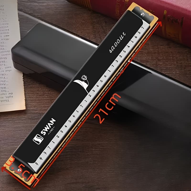 TEMU Swan 28-hole Chromatic Harmonica Key Wide Sound Range High-end Adult Professional Performance 28-hole Alphabet Beginner Model- Black Chromatic C Tuning